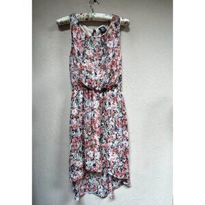 Bobeau Women's Sleeveless Floral Dress Medium Hi-Low Hem Waist Keyhole Back